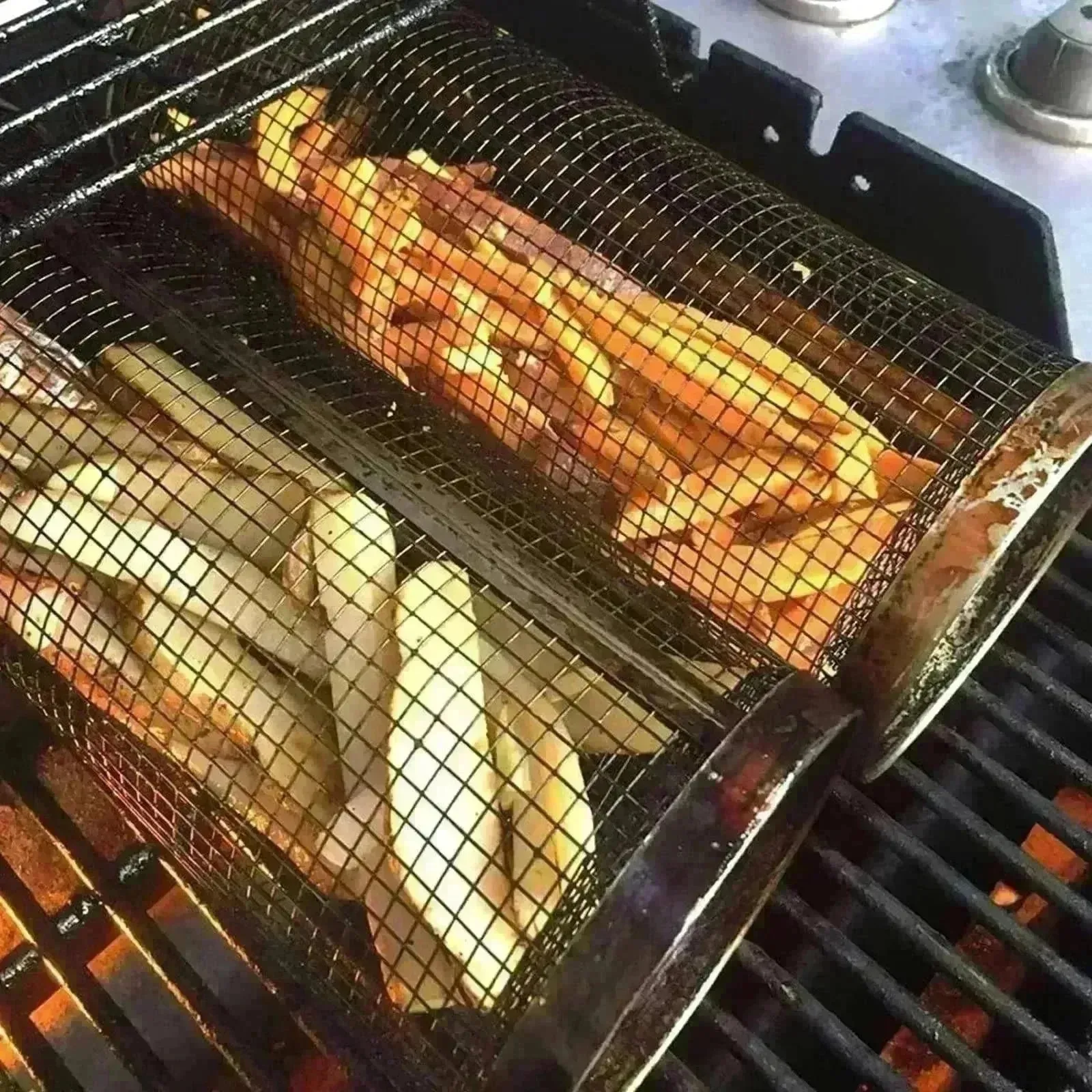 Metal BBQ Grilling Basket Net Portable Outdoor Camping Rack