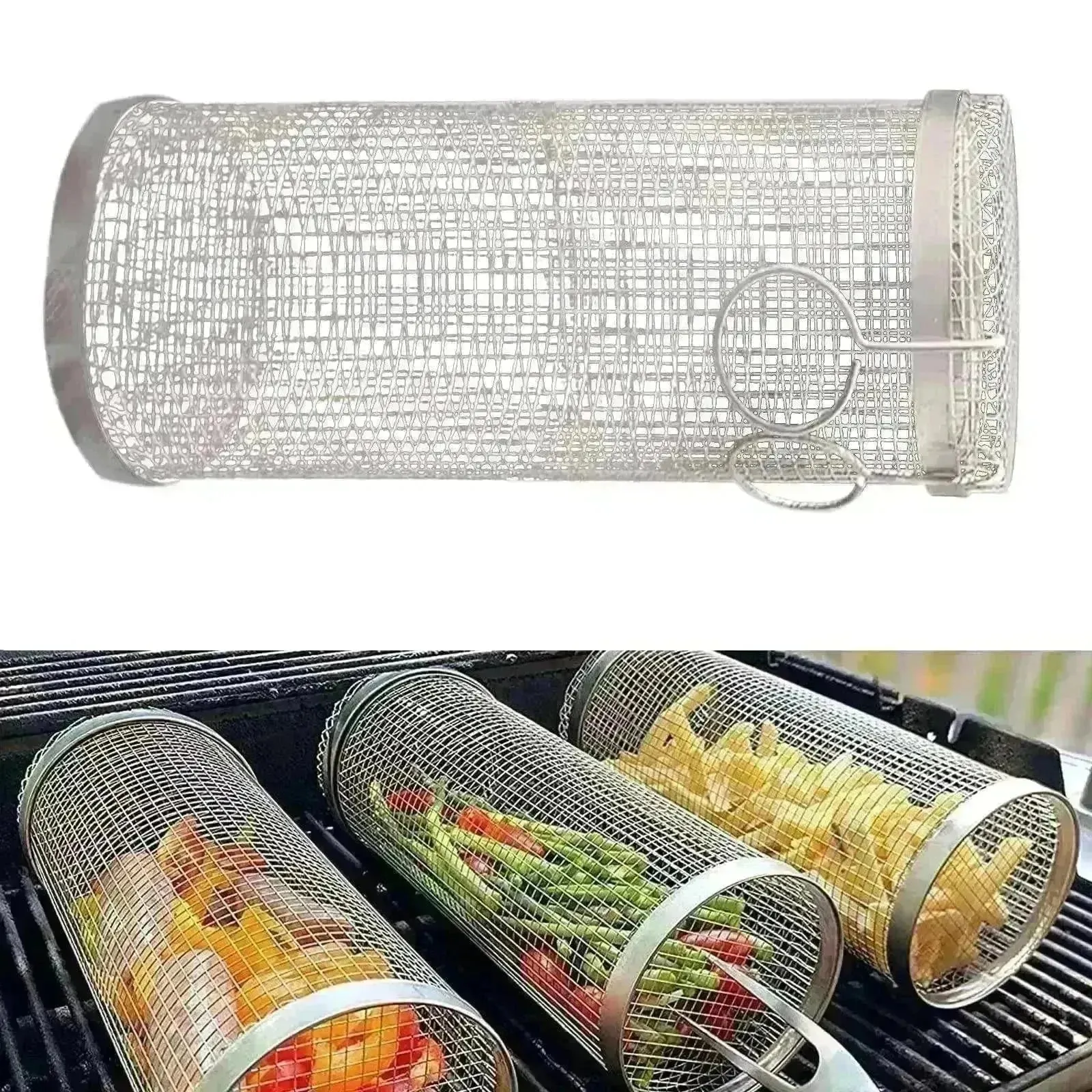 Metal BBQ Grilling Basket Net Portable Outdoor Camping Rack