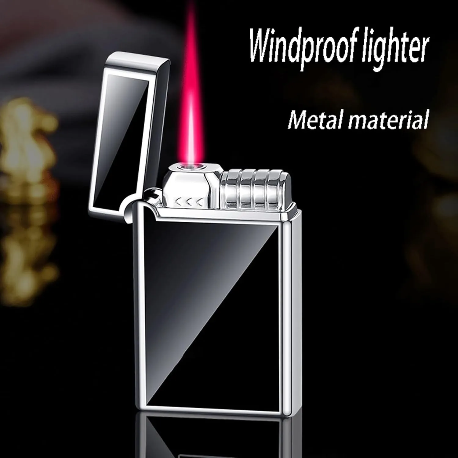 Metal Butane Blowtorch Adjustable Flame Refillable Butane Gas Powerful Windproof Jet Flame Lighter for Outdoor Men Gifts (No Gas)(Gold)