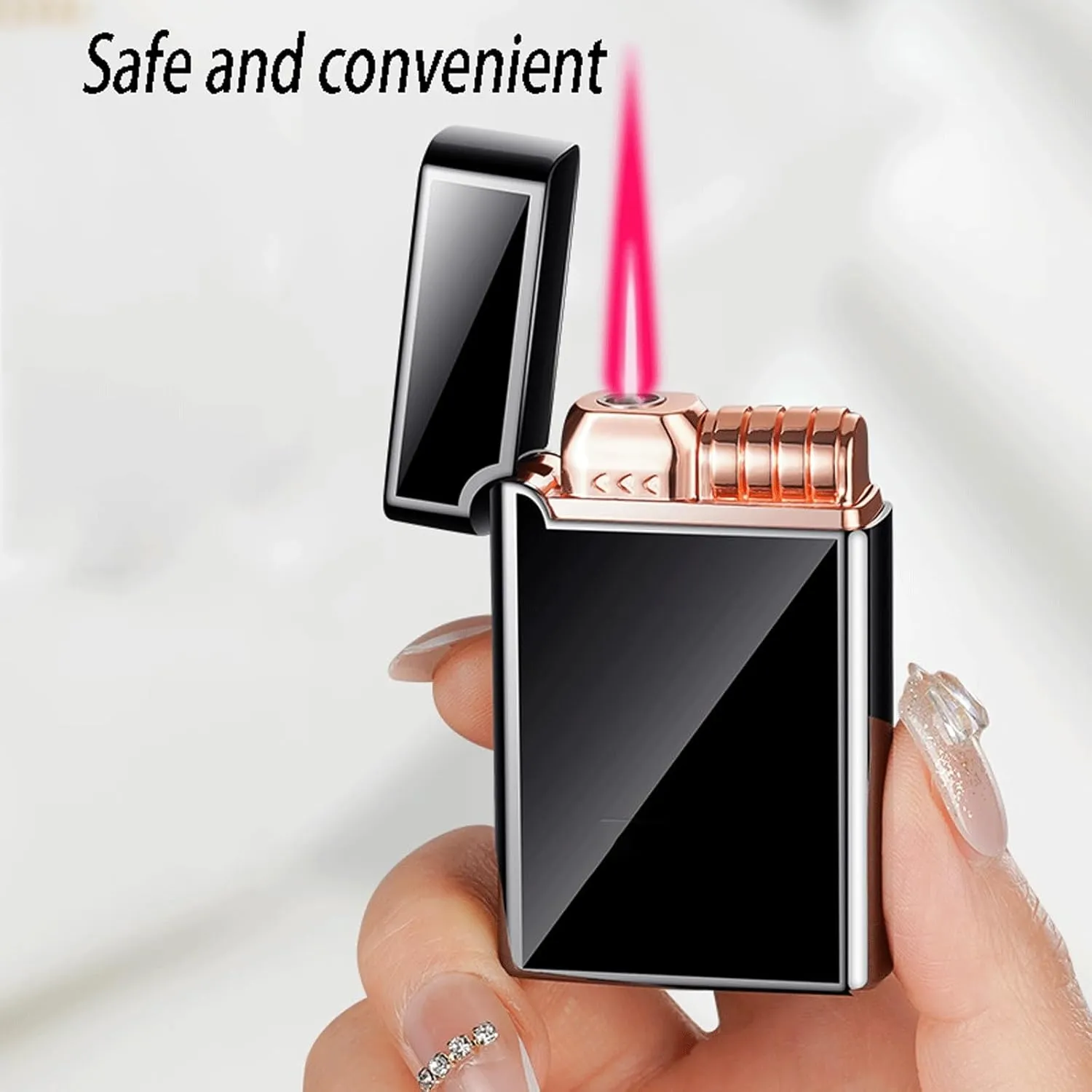 Metal Butane Blowtorch Adjustable Flame Refillable Butane Gas Powerful Windproof Jet Flame Lighter for Outdoor Men Gifts (No Gas)(Gold)