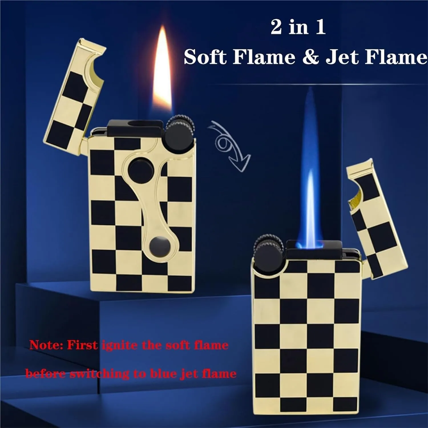 Metal Gas-Filled Butane Lighter with Clear Oil Window, Open Flame and Windproof Flame, Dual Flame Lighter, Suitable for Indoor and Outdoor use (Fuel not Included)(Black)