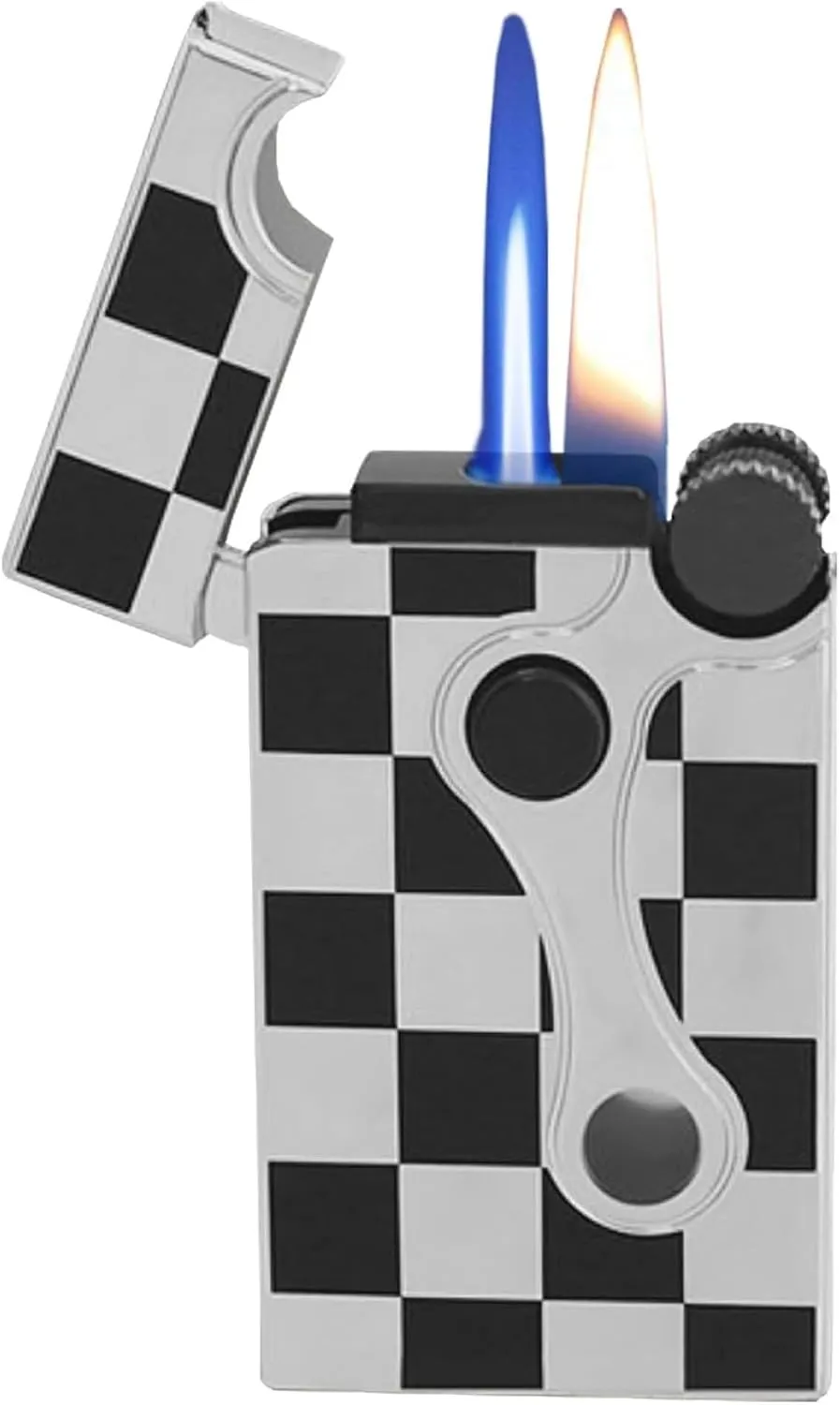 Metal Gas-Filled Butane Lighter with Clear Oil Window, Open Flame and Windproof Flame, Dual Flame Lighter, Suitable for Indoor and Outdoor use (Fuel not Included)(Black)