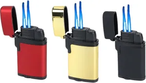 Metal Torch Lighters 3 Pack Dual Jet Flame Refillable Butane Lighter Adjustable Dual Flame Gas Lighter Small Windproof Lighter for Outdoor (Fuel Not Included)(3pcs)