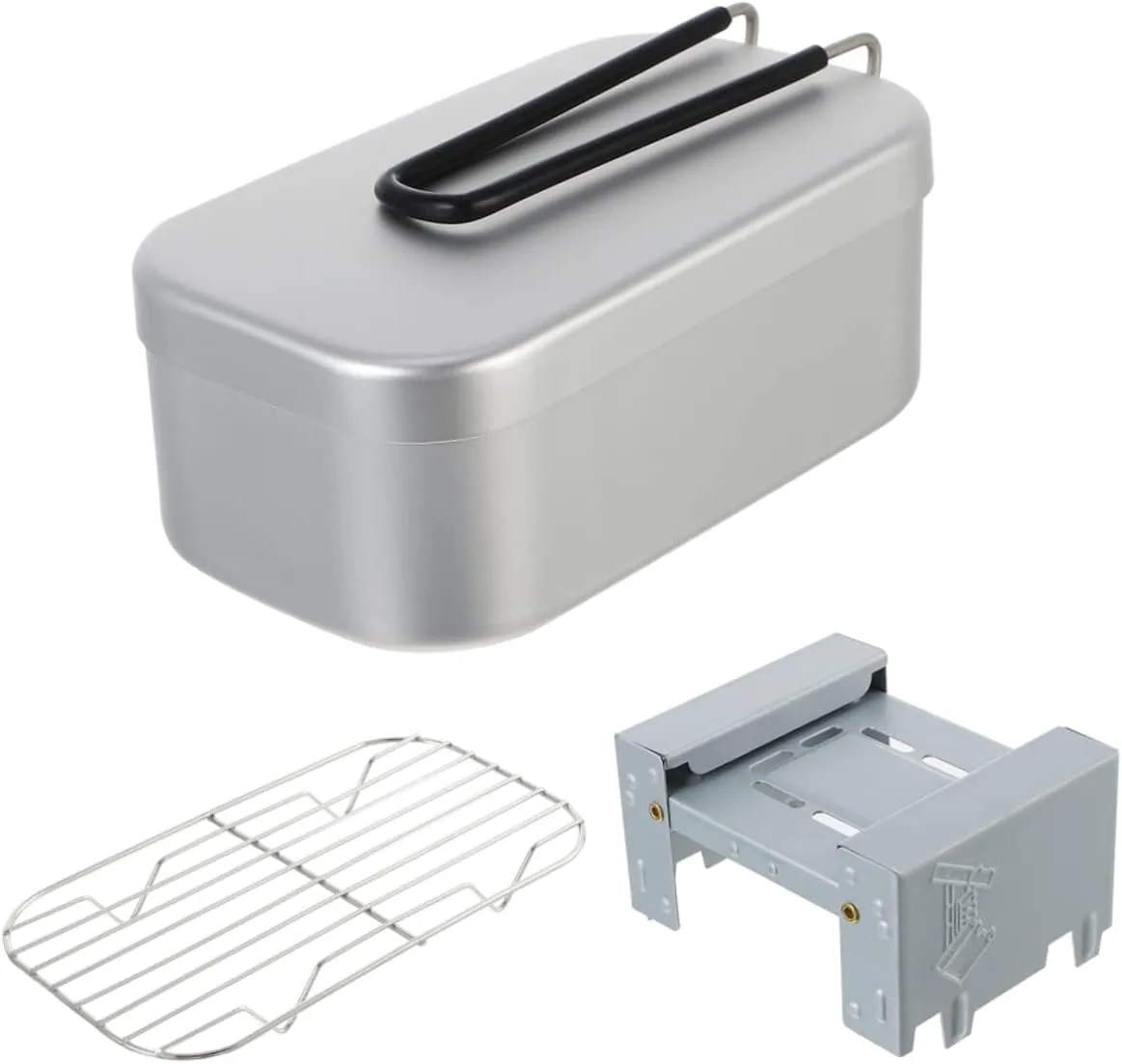 Mikinona 3-piece Camping Lunch Box Set Metal Steaming Rack Oven Kit for Outdoor