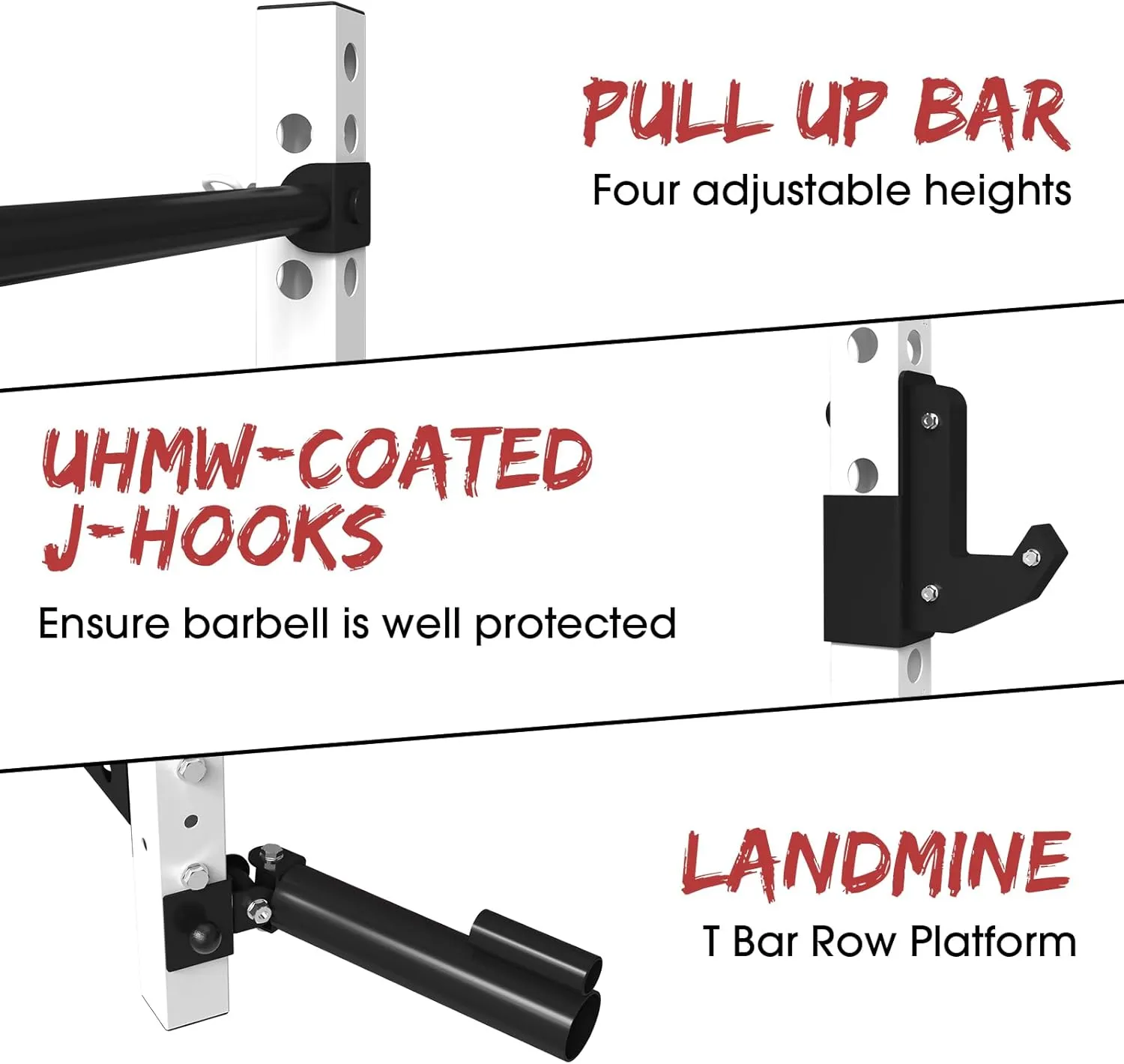 Mikolo 2" x 2" Folding Wall Mounted Squat Rack, 1000 Pounds Capacity Power Rack with Pull Up Bar, J Hooks and Other Attachments, Space-Saving Home Gym