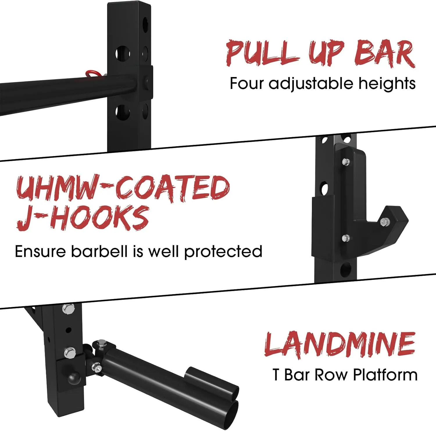 Mikolo 2" x 2" Folding Wall Mounted Squat Rack, 1000 Pounds Capacity Power Rack with Pull Up Bar, J Hooks and Other Attachments, Space-Saving Home Gym