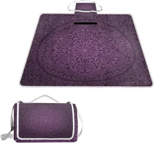 MNSRUU Picnic Blanket Waterproof Foldable, Vintage Mandala Pattern Large Outdoor Picnic Blanket Beach Blankets Camping Blanket Travel Mat, Shoulder Strap Tote, Rectangle 57x59in