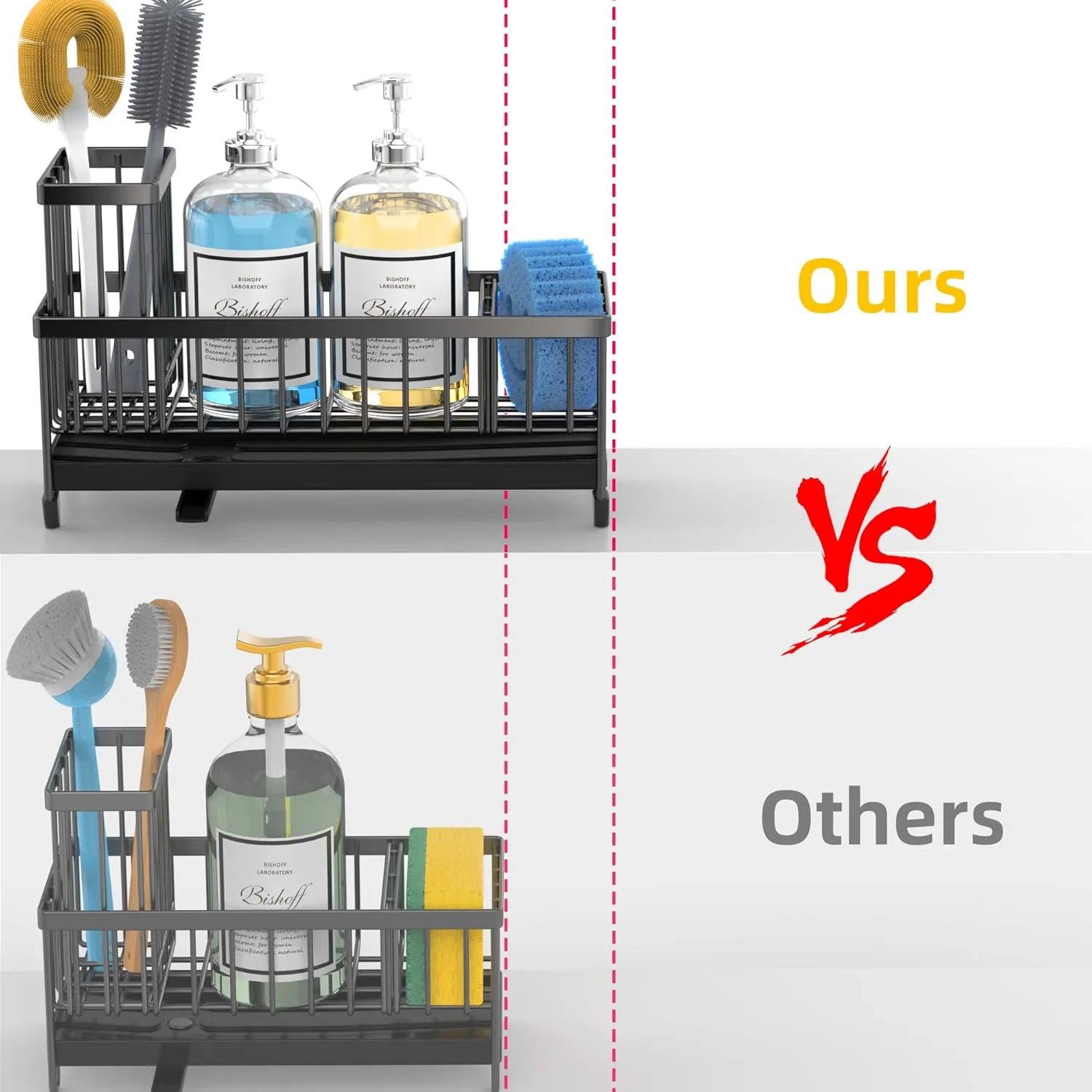Moforoco Extra Large Kitchen Sink Caddy, Rustproof Sponge Holder for Kitchen Sink with High Brush Holder, Stainless Steel Black Kitchen Caddy Sink Countertop Organizer, Sponge Caddy for Kitchen Sink