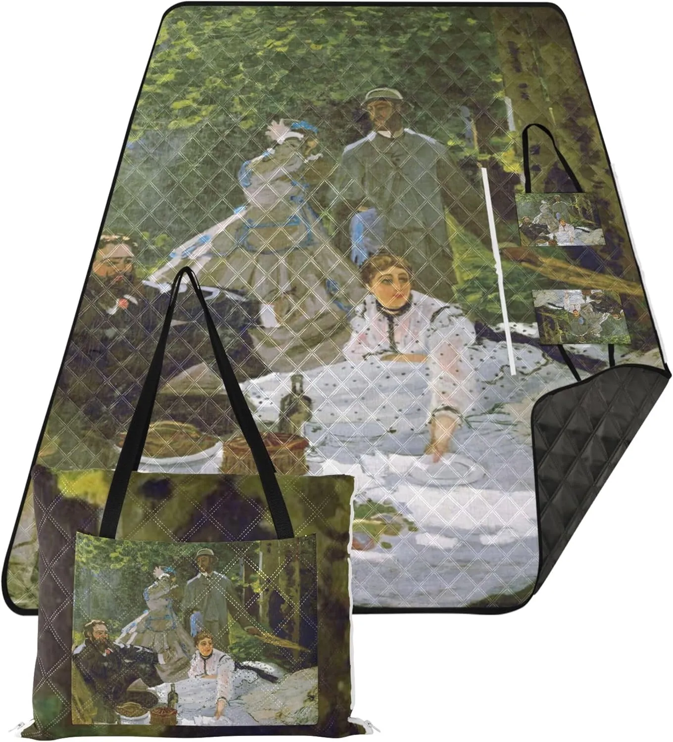 Monet Dejeuner Surl Herbe Print Picnic Supplies Foldable Mat Sand Free Beach Blanket Waterproof Packable Camping Blanket 80" x 60"