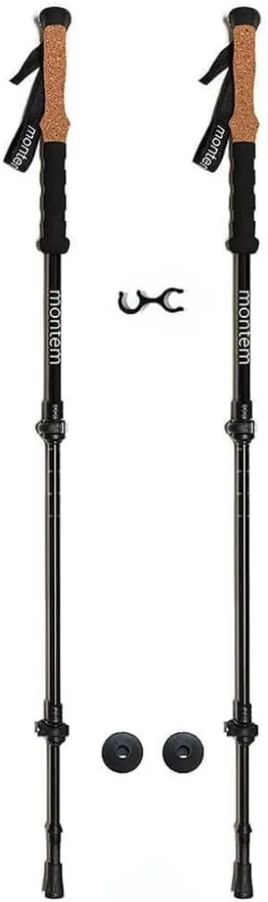 Montem Ultra Strong Trekking, Walking, and Hiking Poles - One Pair (2 Poles) Anti-Shock Cork Handle - Collapsible, Lightweight, Quick Locking, and Ultra Durable