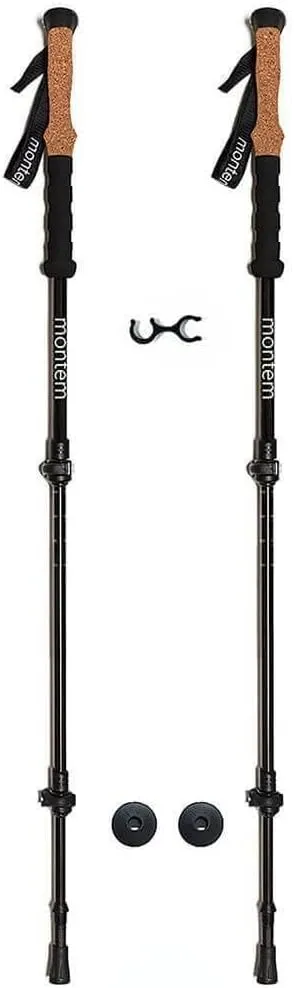 Montem Ultra Strong Trekking, Walking, and Hiking Poles - One Pair (2 Poles) Anti-Shock Cork Handle - Collapsible, Lightweight, Quick Locking, and Ultra Durable