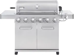 Monument Grills 77352 6-Burner Stainless Steel Cabinet Style Propane Gas Grill with Knob Controls, Side Burner, Built-In Thermometer, and Rotisserie Kit