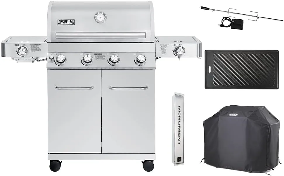 Monument Grills Larger 4-Burner Propane Gas Grills Stainless Steel Cabinet Style with Accessory Kit(5 items)