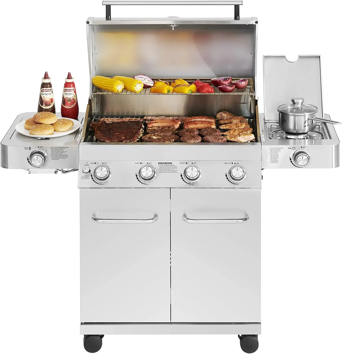 Monument Grills Larger 4-Burner Propane Gas Grills Stainless Steel Cabinet Style with Accessory Kit(5 items)