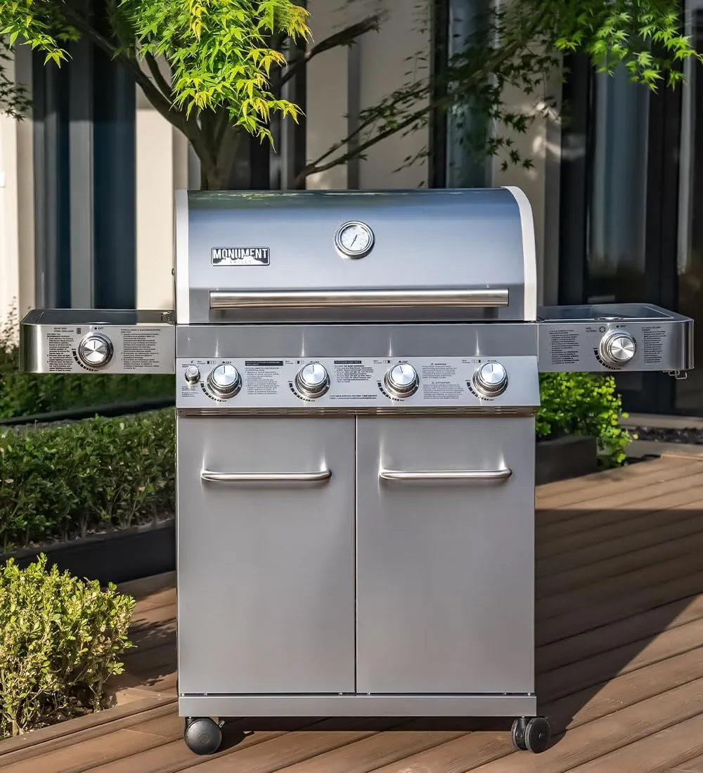 Monument Grills Larger 4-Burner Propane Gas Grills Stainless Steel Cabinet Style with Accessory Kit(5 items)
