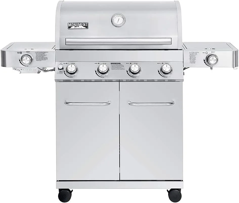 Monument Grills Larger 4-Burner Propane Gas Grills Stainless Steel Cabinet Style with Accessory Kit(5 items)