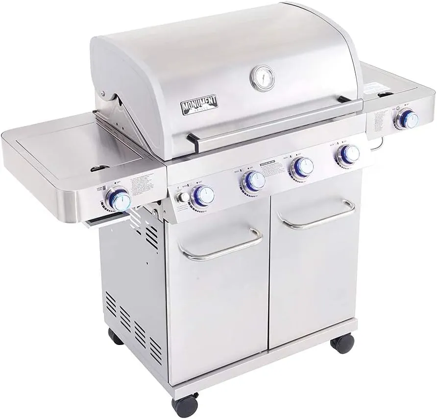 Monument Grills Larger 4-Burner Propane Gas Grills Stainless Steel Cabinet Style with Accessory Kit(5 items)