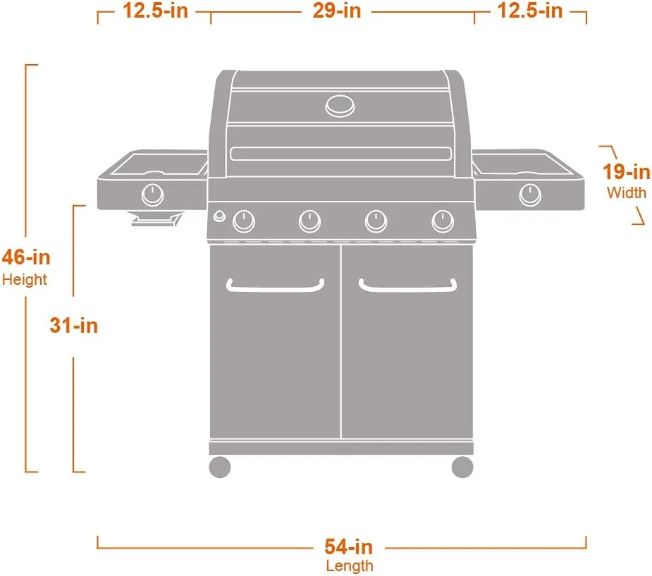 Monument Grills Larger 4-Burner Propane Gas Grills Stainless Steel Cabinet Style with Clearview® Lid, Knob Controls, Built-In Thermometer, Infrared Side Sear Burners & Side Burners