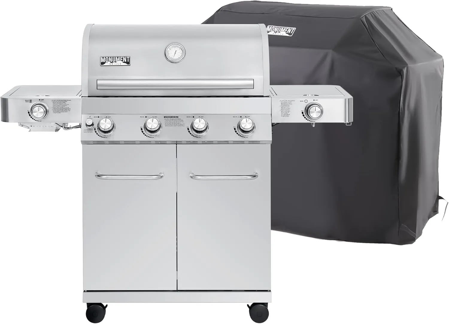 Monument Grills Larger 4-Burner Propane Gas Grills Stainless Steel with BBQ Cover(2 Items)