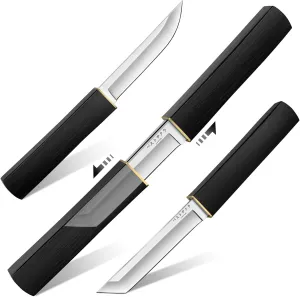 Moontay Mini Katana Knives Set – 2 in 1 Janpanese Tanto Knife with Integrated Wood Sheath & Handle, Stainless Outdoor Double Knife Set, Short Samurai Swords for Camping Survival BBQ Home, Gift for Men