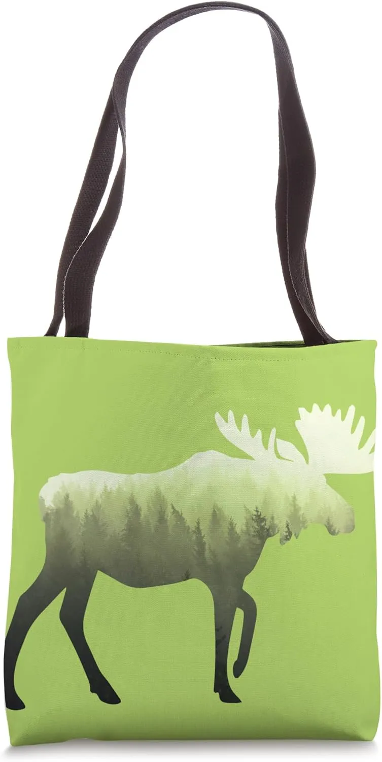 Moose Deer Misty Forest Green Preserve Protect Tote Bag