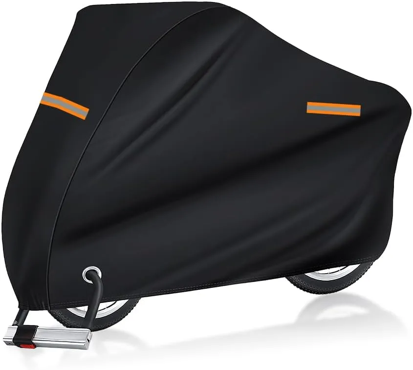 Motorcycle Cover Waterproof Outdoor,Motorcycle Covers Heavy Duty with Night Reflective Strips and Lock-Holes,Universal Outdoor Bike Cover Waterproof Fits up to 90.55" Length Motors