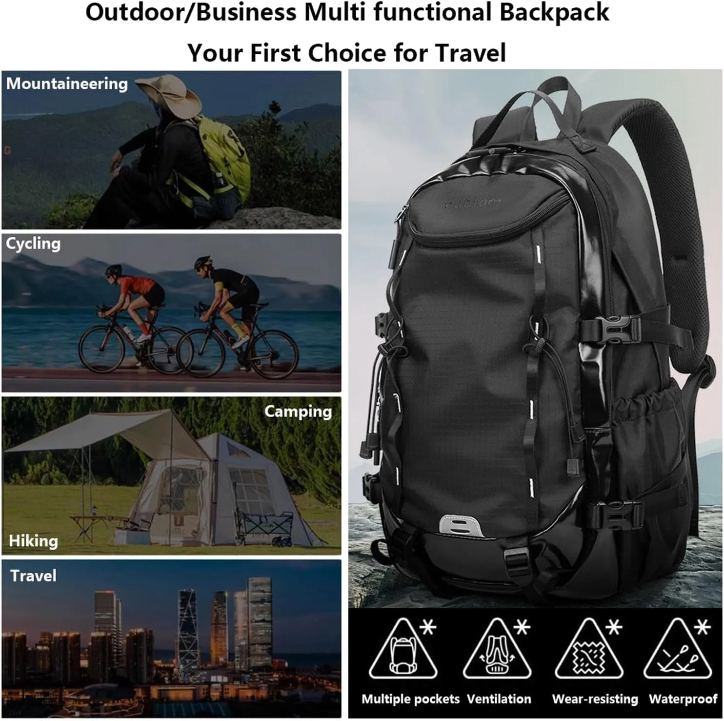 Mountaineering Backpack for Men 40L, Waterproof Outdoor Sport Backpack for Climbing Travel Hiking Cycling CampingTrekking (Orange,40L)