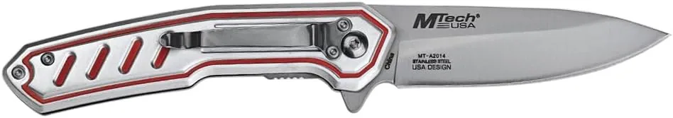 MTECH USA Folding Pocket Knife, 7.75 inch Overall Length, Black Oxidized Drop Point Blade, Blue Aluminum Handle