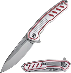 MTECH USA Folding Pocket Knife, 7.75 inch Overall Length, Black Oxidized Drop Point Blade, Blue Aluminum Handle