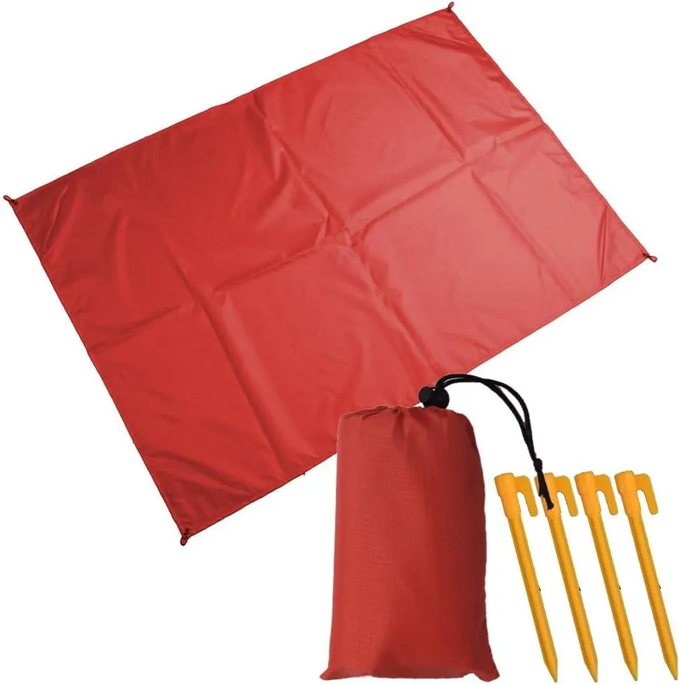 Muka Beach Blanket Portable Compact Sand-Proof Waterproof Lightweight for Outdoor Camping, Picnic, Sunbath Mat w/Fixed Piles and Storage