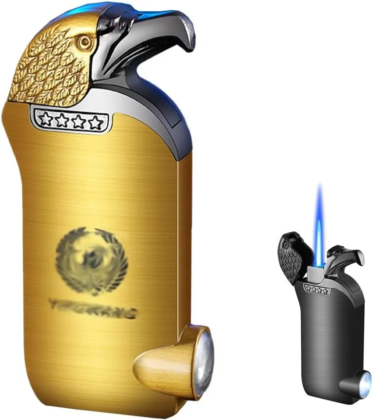 Multi-Function Metal Butane Lighter Windproof Adjustable Flame Refillable Torch Lighter with Illuminated Jet Flame Lighter, Suitable for Outdoor Climbing, Hiking, and Candles(Gold)