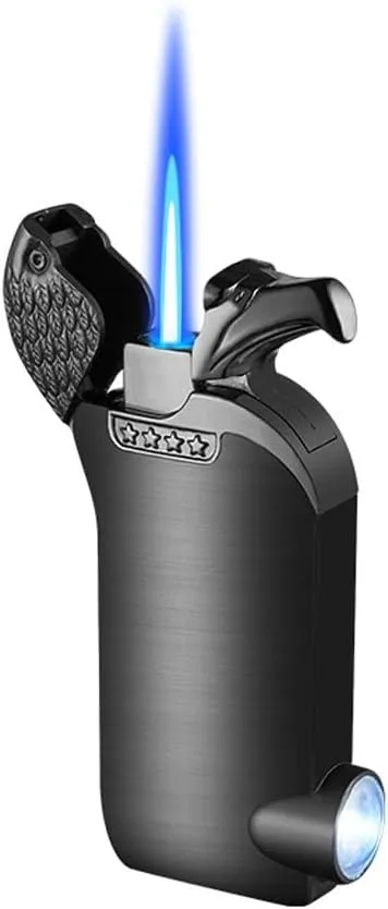 Multi-Function Metal Butane Lighter Windproof Adjustable Flame Refillable Torch Lighter with Illuminated Jet Flame Lighter, Suitable for Outdoor Climbing, Hiking, and Candles(Gold)