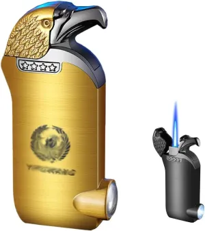 Multi-Function Metal Butane Lighter Windproof Adjustable Flame Refillable Torch Lighter with Illuminated Jet Flame Lighter, Suitable for Outdoor Climbing, Hiking, and Candles(Gold)