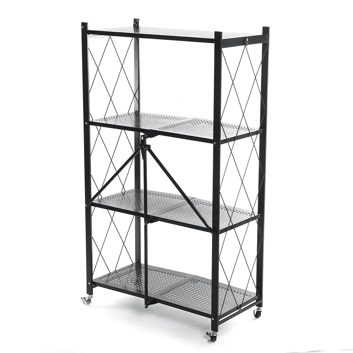 Multi Tier Foldable Storage Rack with Movable Wheel