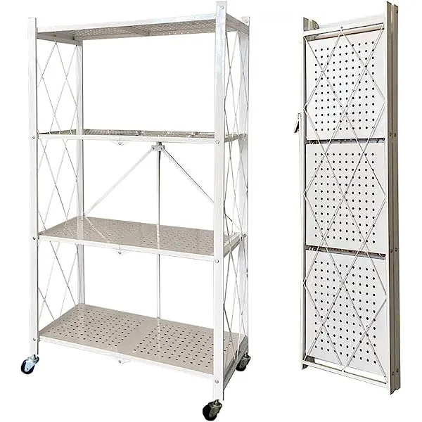 Multi Tier Foldable Storage Rack with Movable Wheel