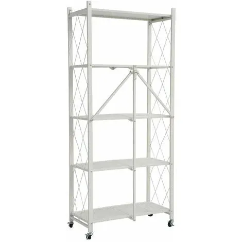 Multi Tier Foldable Storage Rack with Movable Wheel