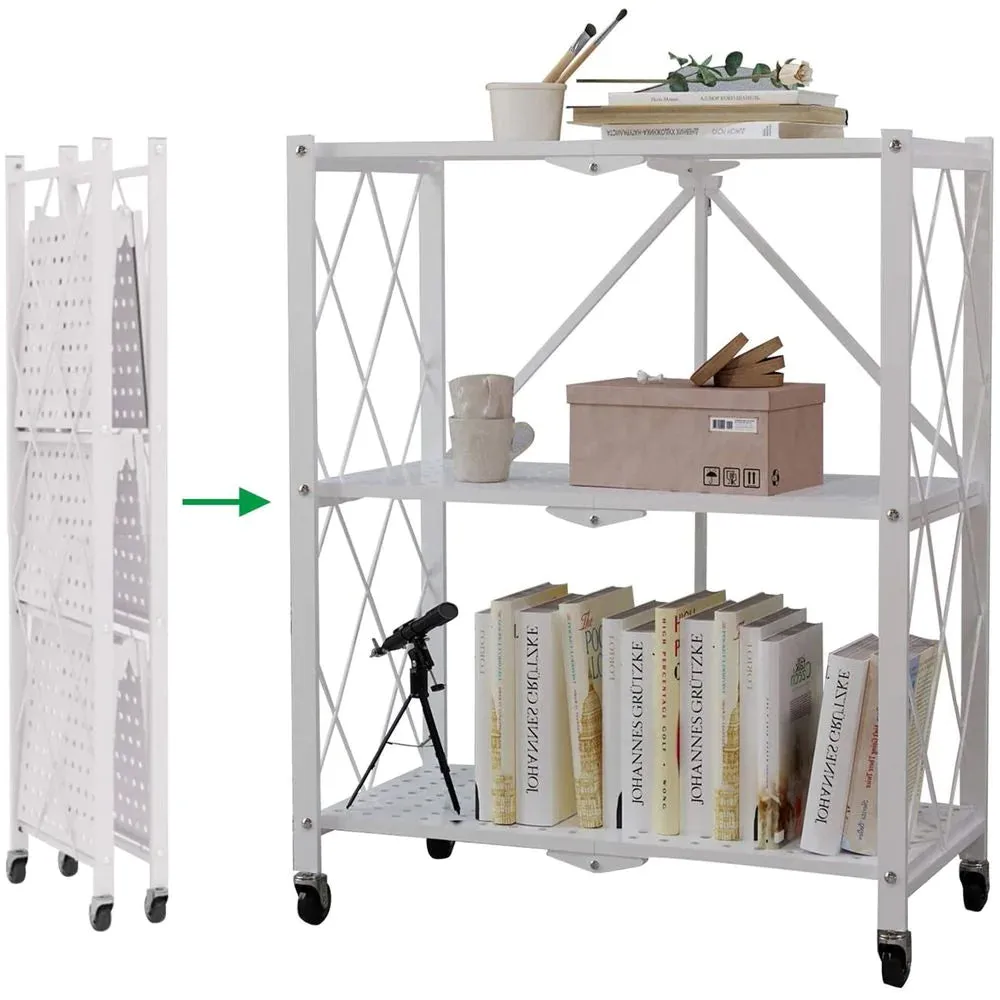 Multi Tier Foldable Storage Rack with Movable Wheel