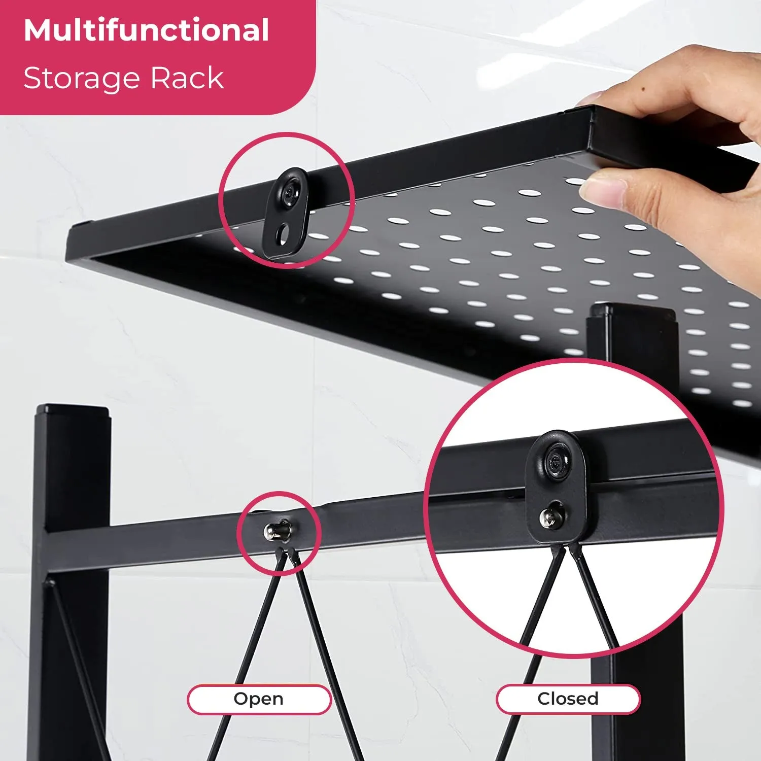 Multi Tier Foldable Storage Rack with Movable Wheel
