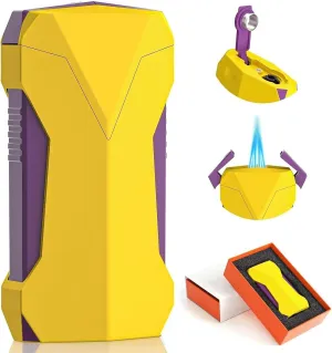 Multifunctional All-in-one Torch Lighter with Dual Flames, Built-in Hole Punch, Cooling Hole, Fuel Window, refillable Butane Windproof Cool Lighter for Camping, Candles, Outdoor use(Yellow)