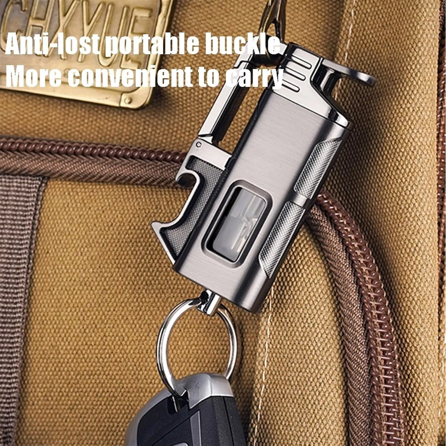 Multifunctional Butane Lighter, Portable Keychain Lighter, Visible Gas Tank Lighter, Windproof Direct Jet Flame Lighter (Without Butane)(Silver)