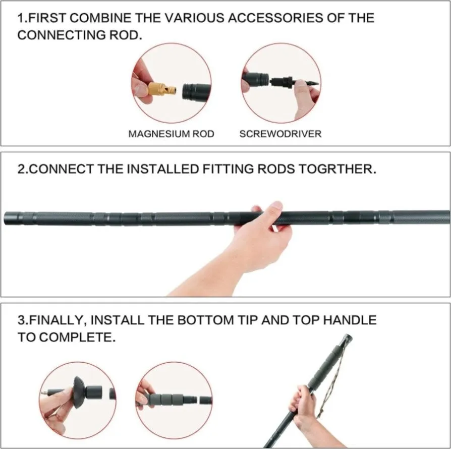 Multifunctional Hiking Trekking Poles Lightweight Collapsible Walking Stick AU V201-W12894935