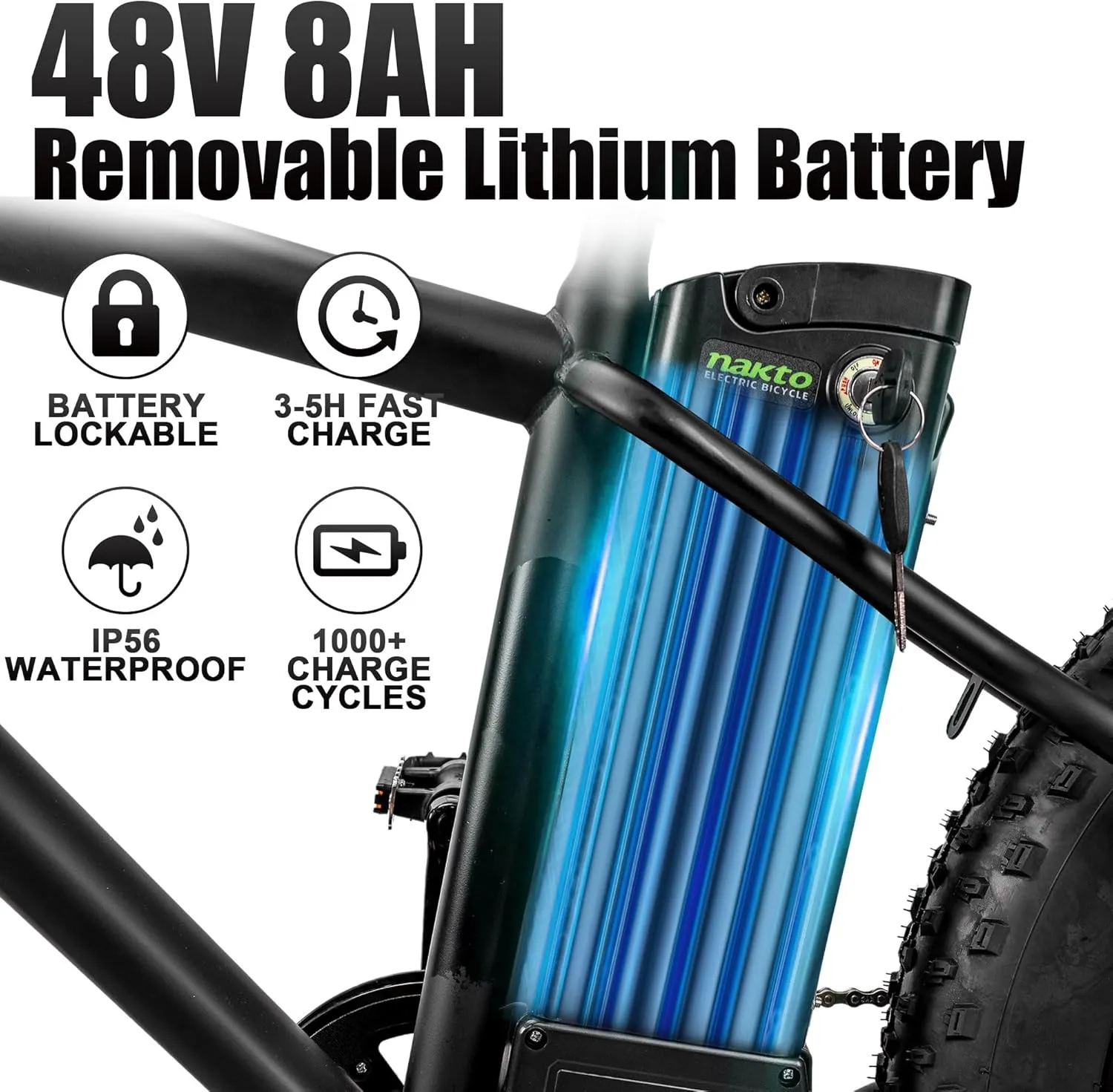 NAKTO Electric Bike 1000W Ebike 26'' Electric Bicycle, 35MPH Adults Electric Mountain Bike with Removable Battery