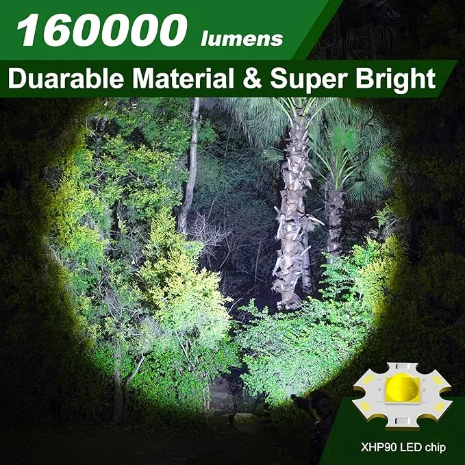 NAMINA 160000LM Most Powerful XHP90 LED Flashlight Brightest Zoom Torch P90 Type C USB (Updated Version)