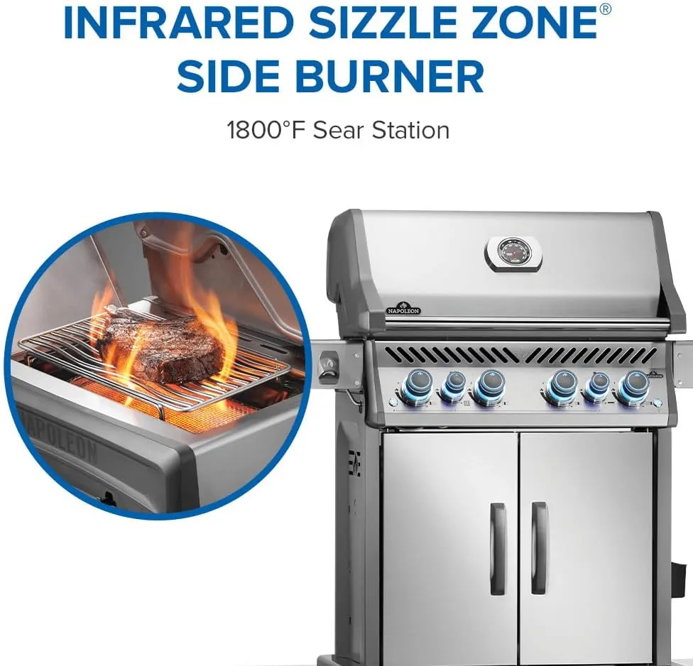 Napoleon Rogue PRO-S 525 Propane Gas Grill with Infrared Side and Rear Burners, Stainless Steel, Durable 6-Burner BBQ