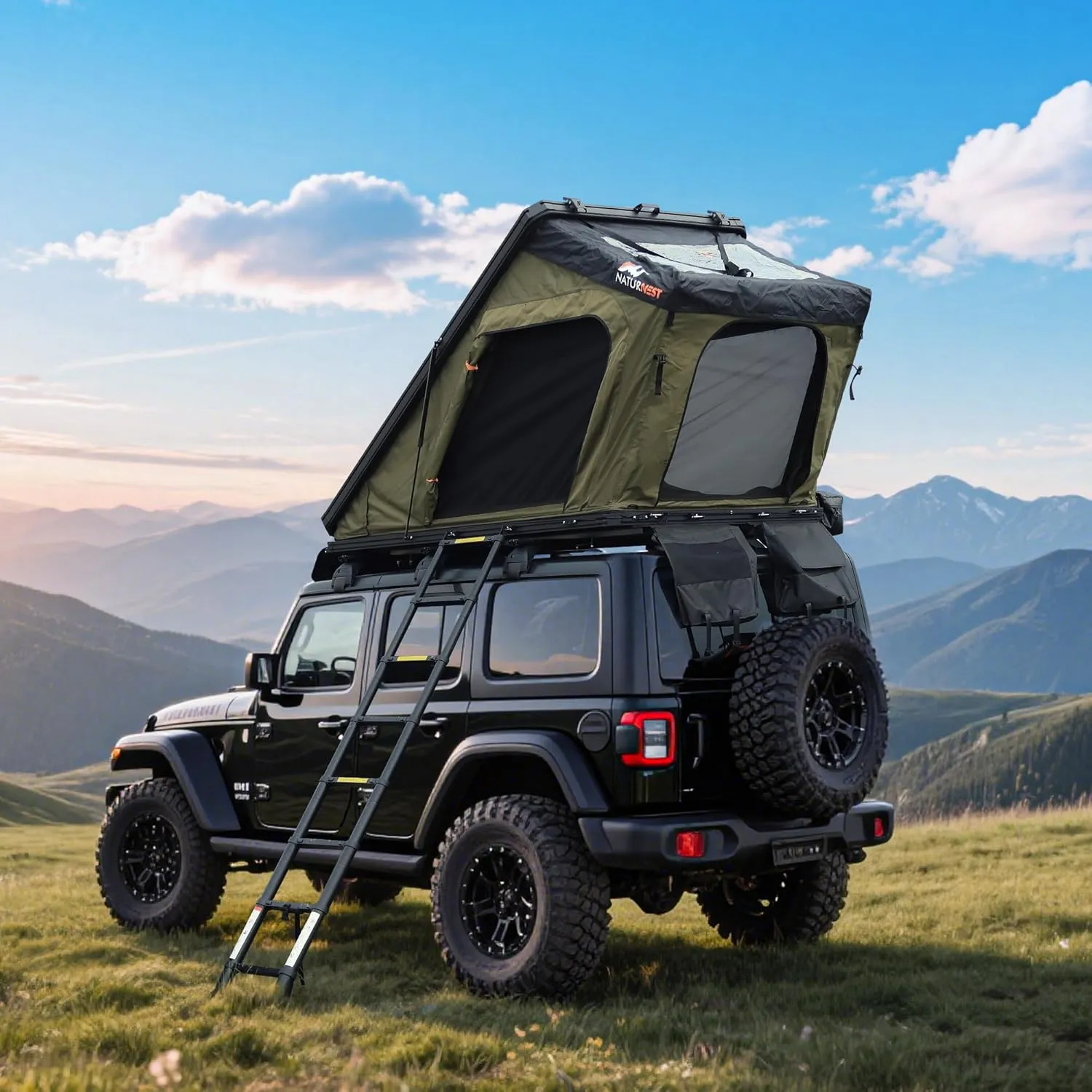 Naturnest Rooftop Tent Hard Shell, Easy Set Up Pop Up Tent for 2 Person Camping, Waterproof Windproof UV-Resistant Blackout Privacy 4 Season Tents for Truck, Jeep, SUV, Van, Trailer - Polaris 2