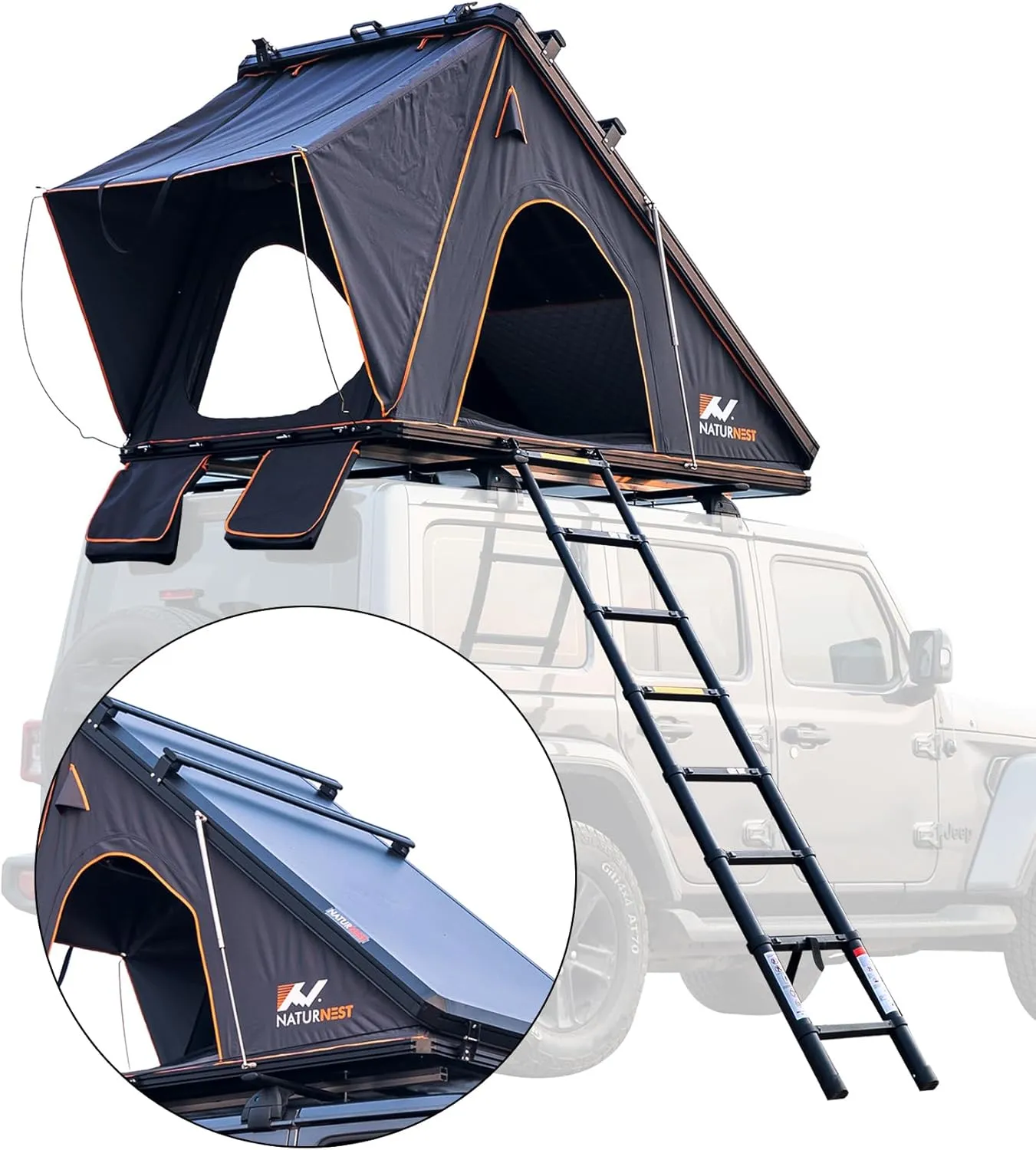 Naturnest Rooftop Tent Hard Shell with Top Luggage Pole, Nature Nest Roof Top Tent Camping, Aluminium Hardshell Rooftop Tents for Jeep SUV Van Truck, Car Roof Tents