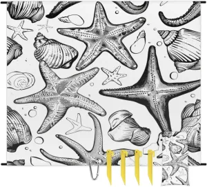 Nautical Beach Blanket, Sandproof Beach Mat, Adults Waterproof Quick Drying Sand Free Mat with 4 x Ground Spikes for Outdoor Travel Camping Hiking, Starfish