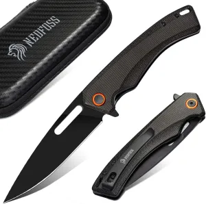 NedFoss BLACK MAMBA Pocket Knife for Men, 3.5" Black PVD D2 Steel Blade EDC Knife with Micarta Handle, Deep Carry Pocket Clip, Lightweight Folding Knife for Men Women Birthday Christmas Gifts