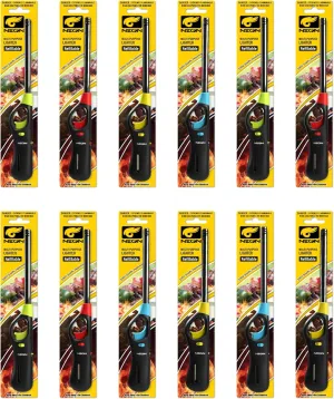 Neon Refillable Butane Fuel Lighter - 12pcs Multi-Purpose BBQ & Candle Lighter