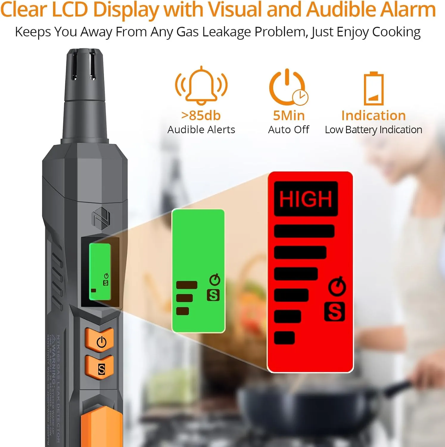 Neoteck Gas Leak Detector Natural Gas Detector with Audible & Visual Alarm, Portable Gas Sniffer to Locate Combustible Gas Leak Sources Like Methane, Propane for Home-Grey